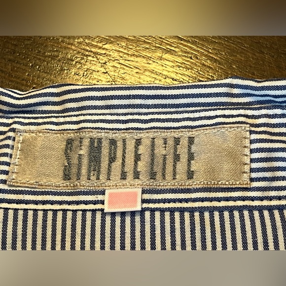 SIMPLE LIFE by RENOWN Japan Button Up Shirt Women’s L Blue Striped Vintage 90’s - Picture 3 of 13